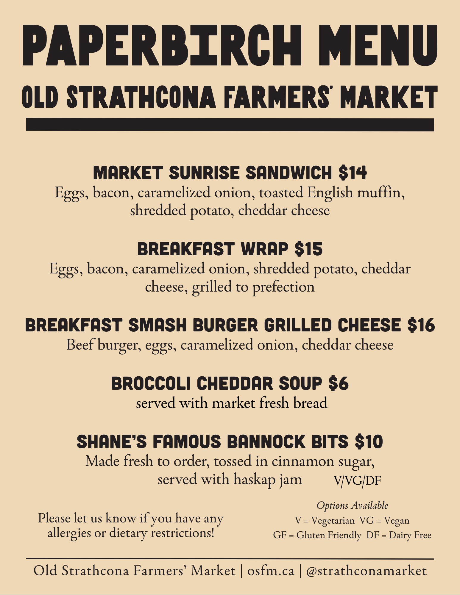 October 2025 market menu